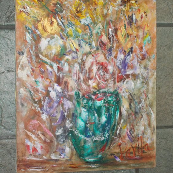 New, Original Collectable "Queen Ann Floral' Oil Painting By Davila, 16"x20" - Picture 3 of 3